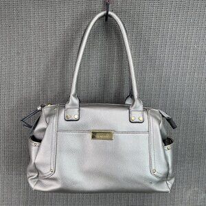 Rosetti Faux Leather Silver Shoulder Bag Multiple Zipper Compartments